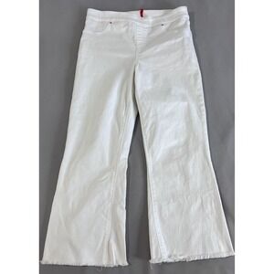 Spanx Pants‎ Women's XL White Cropped Flare Pull On Denim Raw Hem High Rise